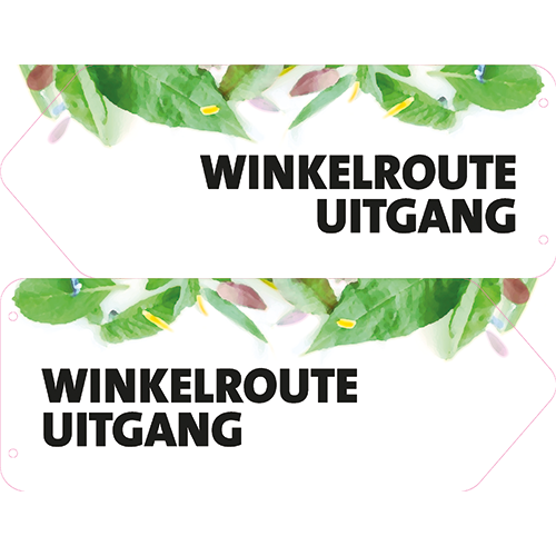 Dubbelzijdig paneel: 650 x 250 mm. <br>Winkelroute uitgang