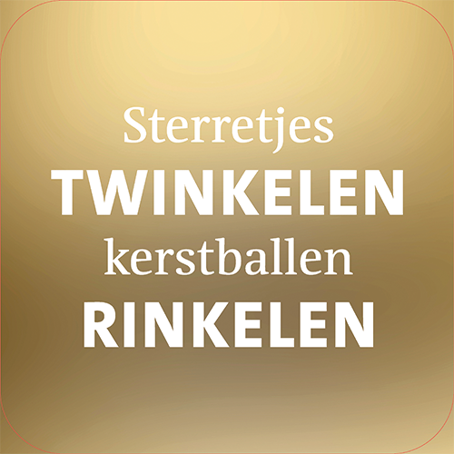 Koofsigning: 720 x 720 mm. Sterretjes twinkelen tekst goud