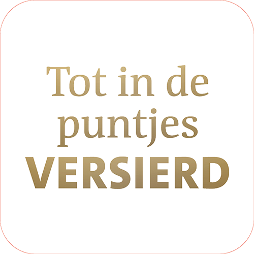 Koofsigning: 720 x 720 mm. Puntjes versierd tekst wit
