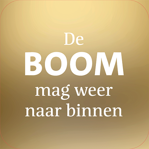 Koofsigning: 720 x 720 mm. De boom tekst goud