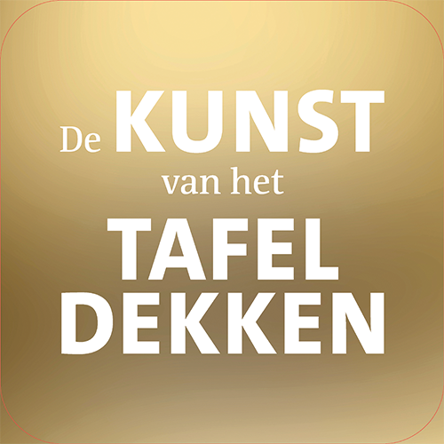 Koofsigning: 720 x 720 mm. Tafeldekken tekst goud