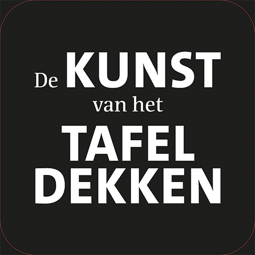 Koofsigning: 720 x 720 mm. Tafeldekken tekst zwart