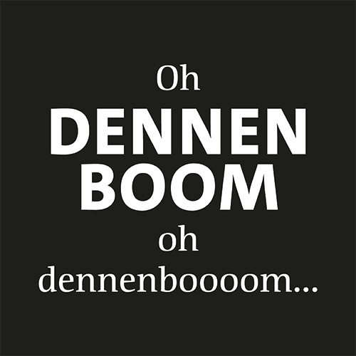 Koofsigning: 988 x 988 mm. Dennenboom tekst zwart