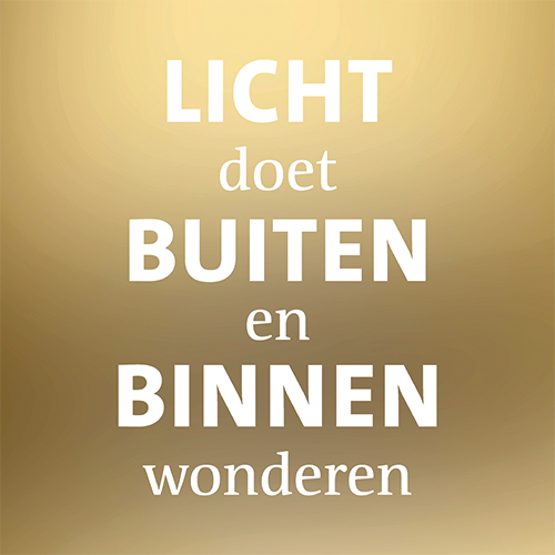 Koofsigning: 988 x 988 mm. Licht tekst goud