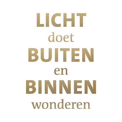 Koofsigning: 988 x 988 mm. Licht tekst wit