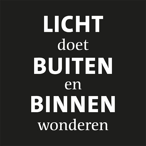 Koofsigning: 988 x 988 mm. Licht tekst zwart