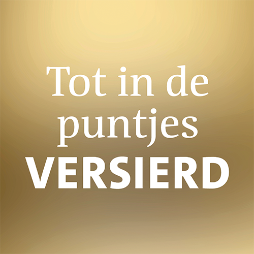 Koofsigning: 988 x 988 mm. Puntjes versierd tekst goud