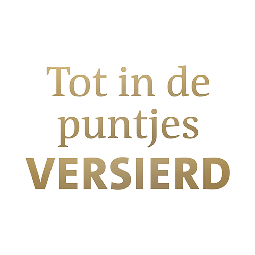 Koofsigning: 988 x 988 mm. Puntjes versierd tekst wit