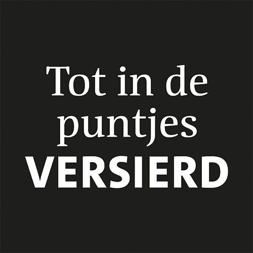Koofsigning: 988 x 988 mm. Puntjes versierd tekst zwart