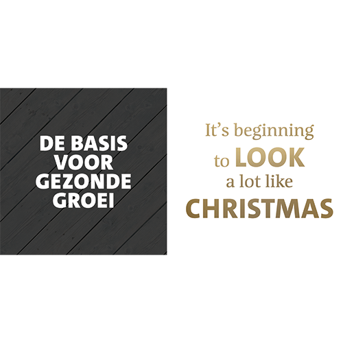 Koofsigning dubbelzijdig: 988 x 988 mm. Tuinwinkel Voeding tekst + Kerst
