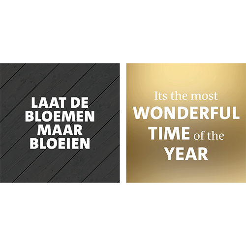 Koofsigning dubbelzijdig: 988 x 988 mm. Tuinwinkel Bloeien tekst + Kerst