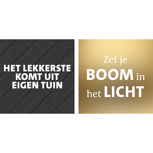 Koofsigning dubbelzijdig: 988 x 988 mm. Tuinwinkel Lekkerste tekst + Kerst
