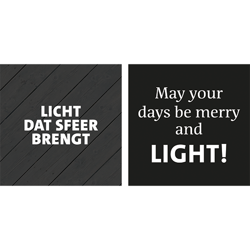 Koofsigning dubbelzijdig: 988 x 988 mm. Tuinwinkel Licht tekst + Kerst
