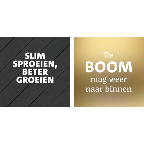 Koofsigning dubbelzijdig: 988 x 988 mm. Tuinwinkel Sproeien tekst + Kerst