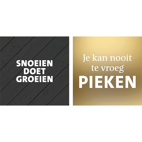 Koofsigning dubbelzijdig: 988 x 988 mm. Tuinwinkel Snoeien tekst + Kerst