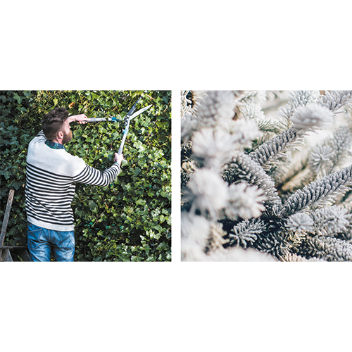 Koofsigning dubbelzijdig: 988 x 988 mm. Tuinwinkel Snoeien beeld + Kerst