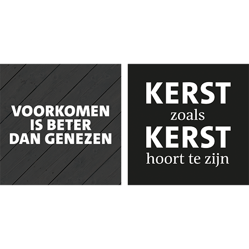 Koofsigning dubbelzijdig: 988 x 988 mm. Tuinwinkel Voorkomen tekst + Kerst