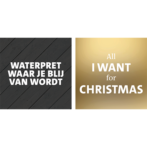 Koofsigning dubbelzijdig: 988 x 988 mm. Tuinwinkel Waterpret tekst + Kerst