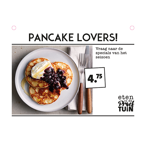 Paneel: 210 x 148 mm. <br>Buffetbordjes <br>pancake lovers!