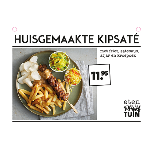 Paneel: 210 x 148 mm. <br>Buffetbordjes <br>huisgemaakte kipsaté