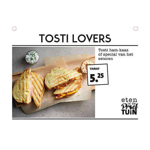 Paneel: 210 x 148 mm. <br>Buffetbordjes <br>tosti lovers