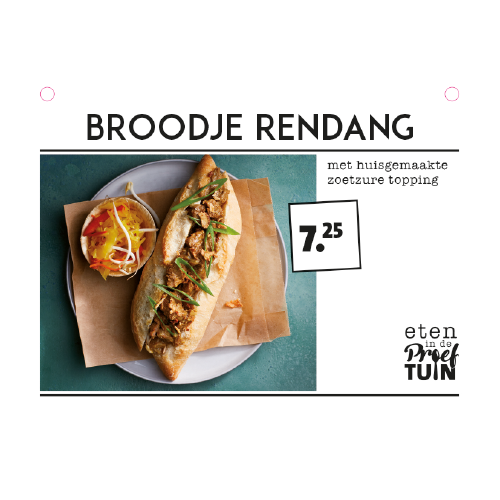 Paneel: 210 x 148 mm. <br>Buffetbordjes <br>broodje rendang