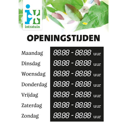 Paneel: 210 x 297 mm. <br>Openingstijden <br>inschuif