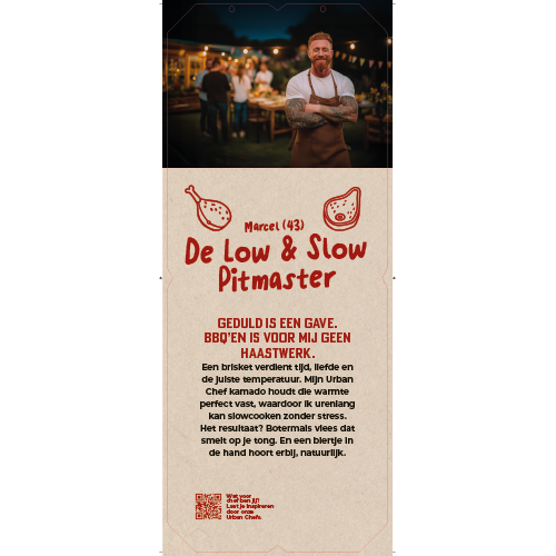 Paneel Afdelingssigning: 400 x 1000. Urban Chef bord persona low en slow pitmaster