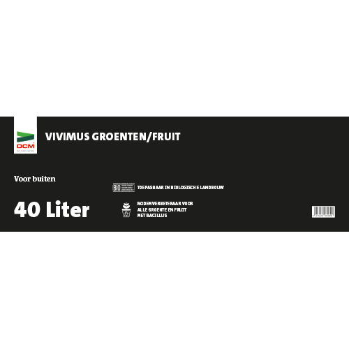 Paneel Product informatiebord: 800 x 250 mm. Vivimus Groenten Fruit BIO 40 L