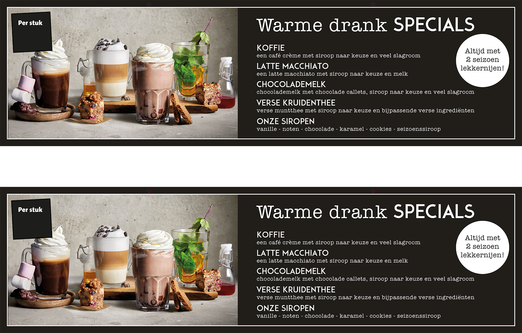 Paneel Afdelingssigning: 1250 x 350mm. Koffie SPECIALS krijtbordfolie