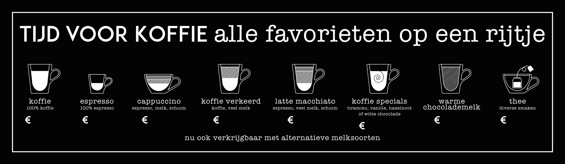 Paneel: 1250 x 350 mm. <br>Koffiebord