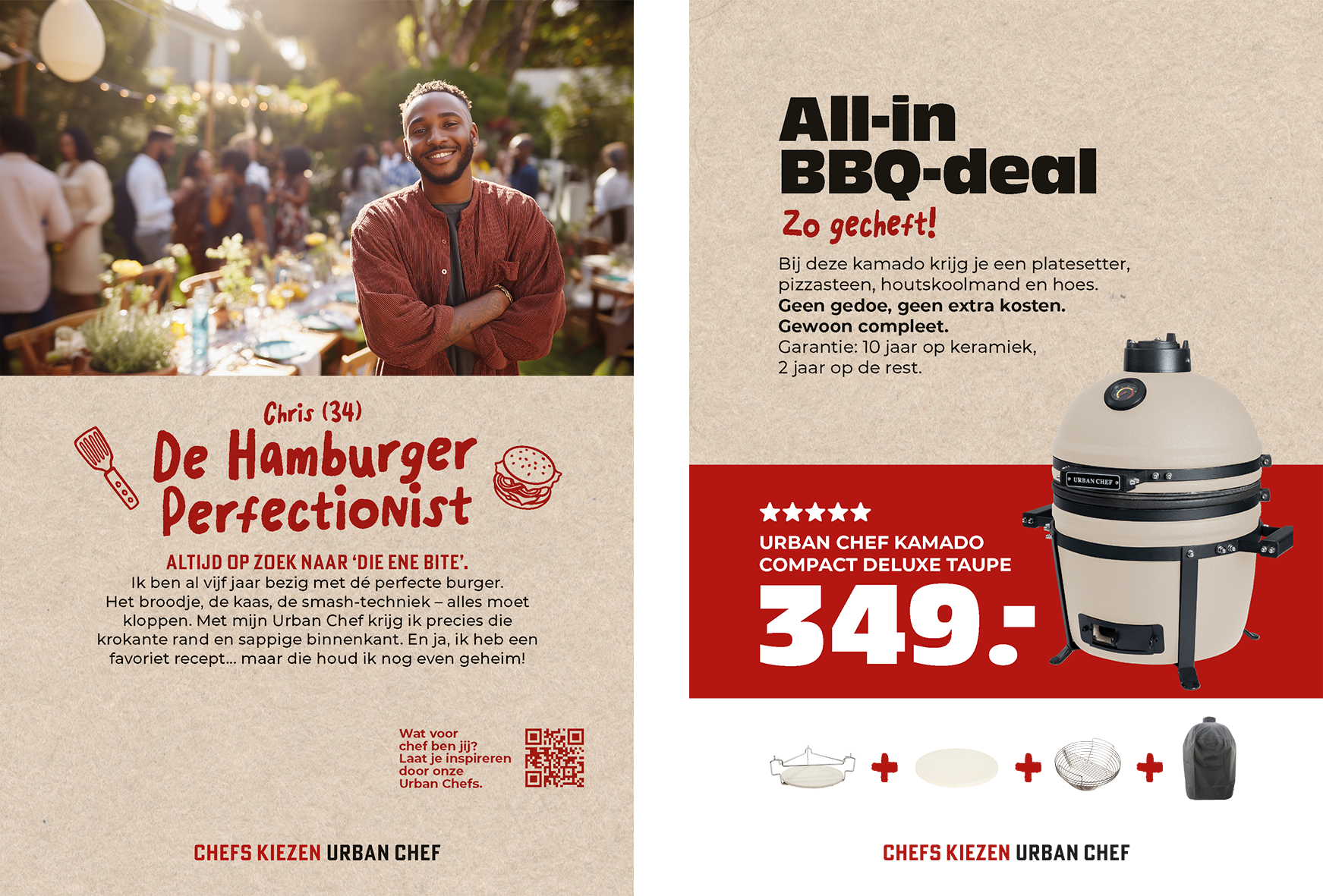 Poster: 297 x 210. Urban Chef prijskrt Kamado compact deluxe taupe A4